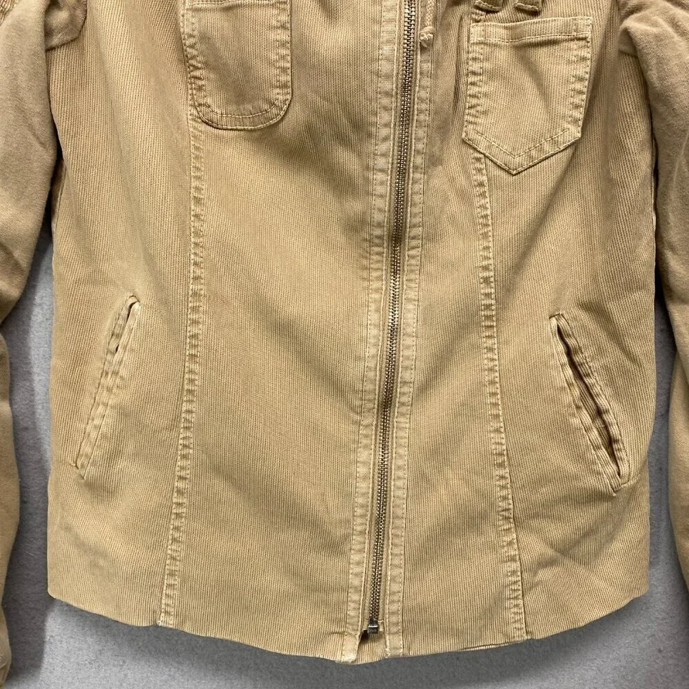 Circus Jacket Womens 6 Tan Corduroy Moto Removable Hood Italy Size 40